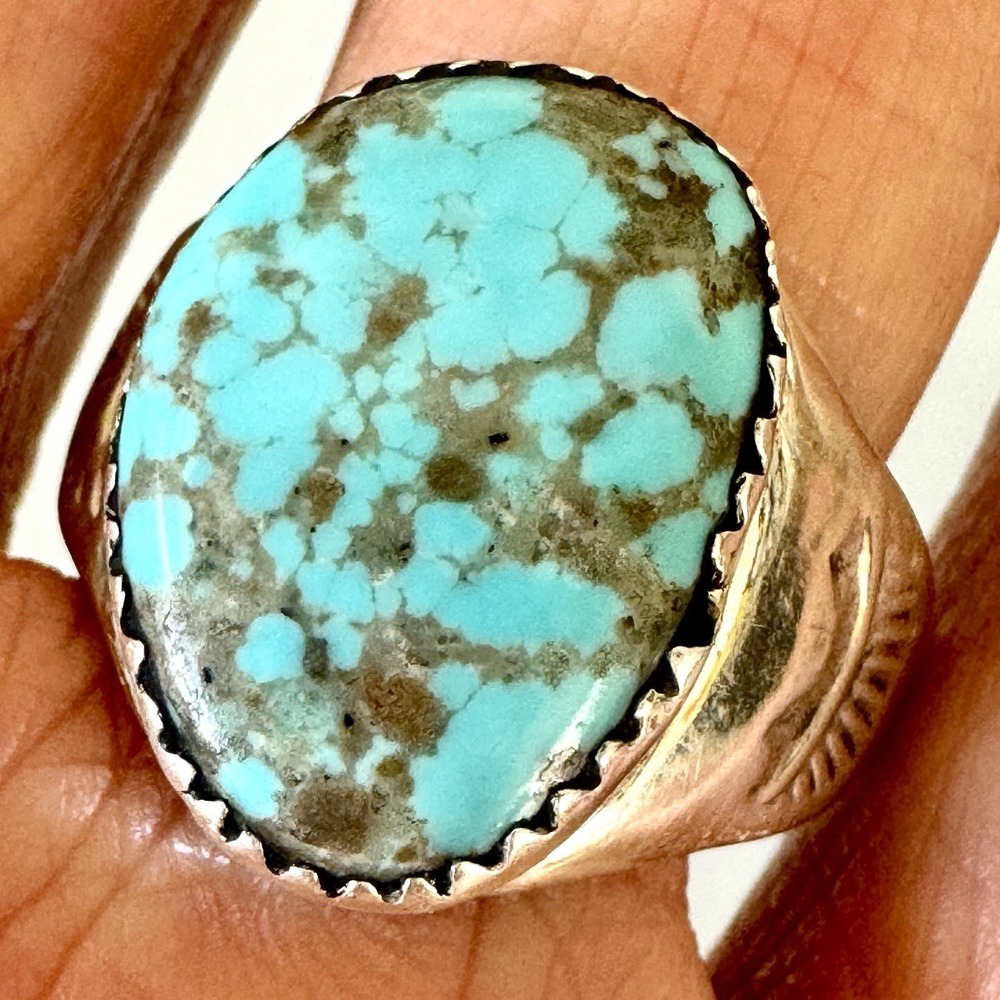 Navajo Turquoise Ring Band Sz 9 Annie Lincoln Sterling Handmade Signet Native Am